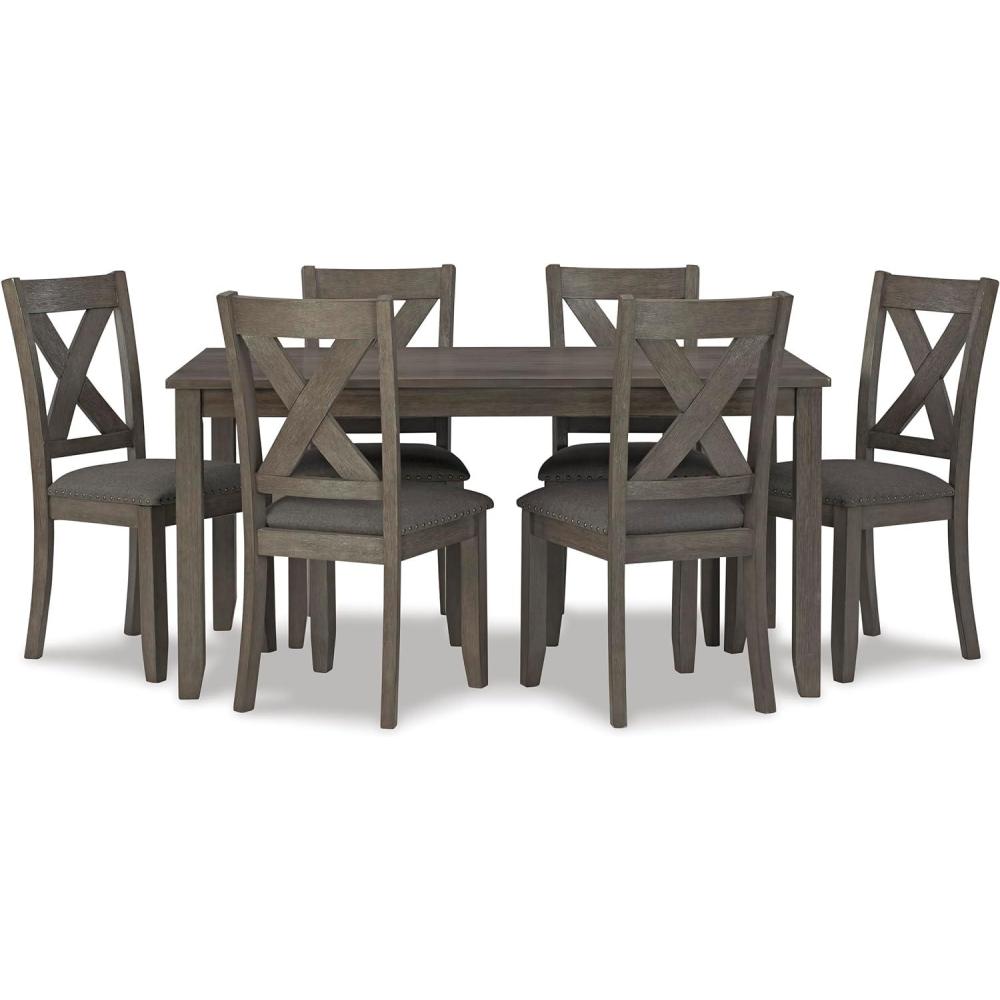 imageSignature Design by Ashley Skempton Cottage Dining 7 Piece Set  Rectangular Table ampamp 6 Upholstered Chairs  Coastal Chic Meets Farmhouse WhitewashDark Gray