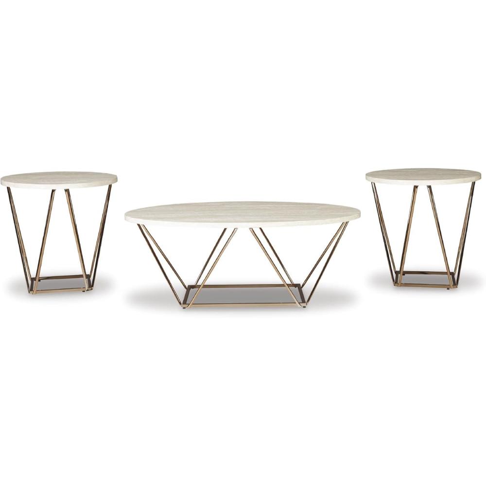 imageSignature Design by Ashley Tarica Modern 3 Piece Table Set Includes Coffee ampamp 2 End Tables White ampamp GoldWhite