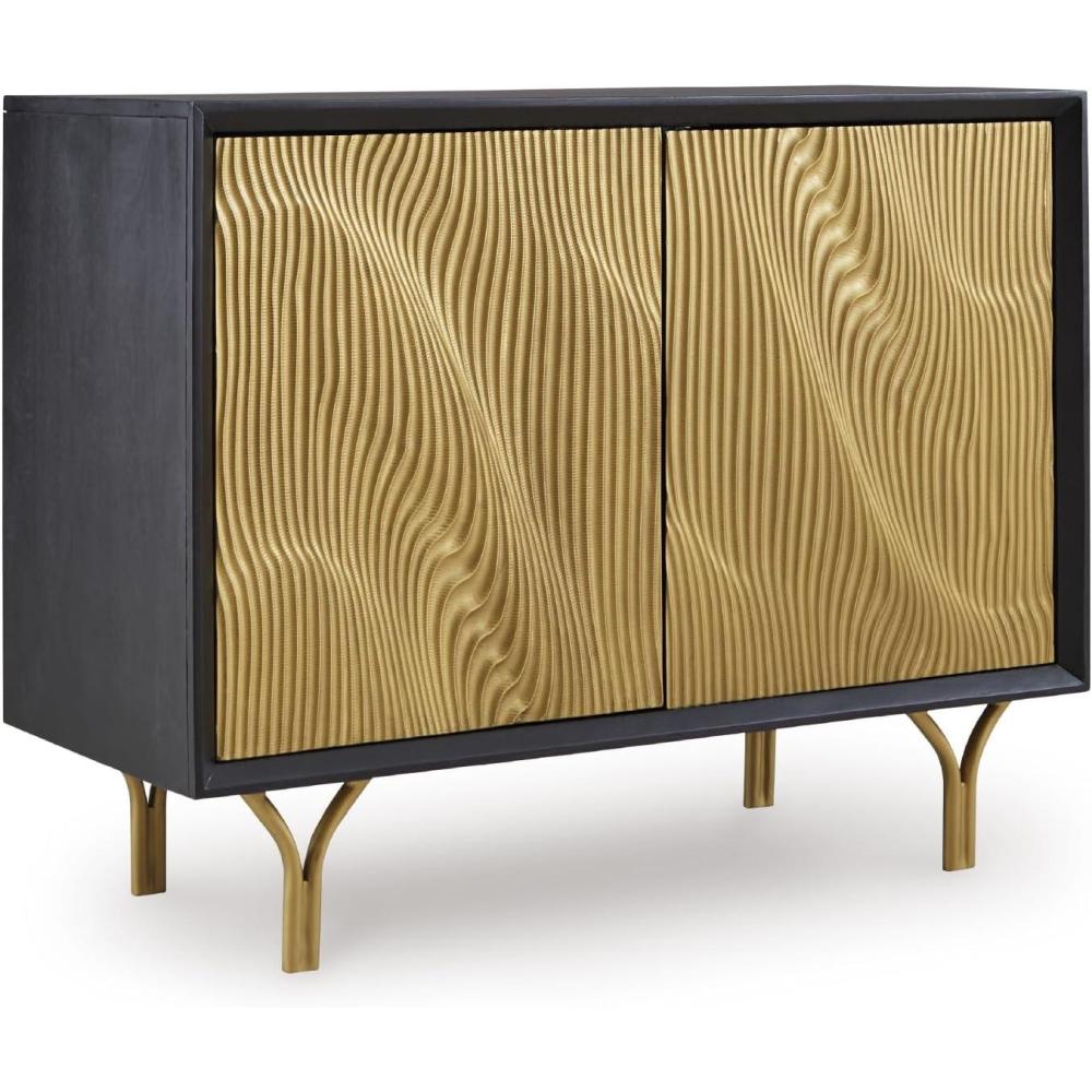 imageSignature Design by Ashley Tayner Contemporary Accent Cabinet with 2 Doors and 1 Shelf Black ampamp Metallic