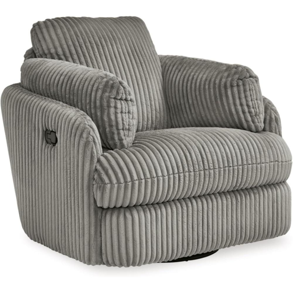 imageSignature Design by Ashley TieBreaker Cozy Contemporary Manual PressBack Swivel Glider Rocker Recliner with 2 Bolster Pillows and Hidden Storage WhiteLight Gray