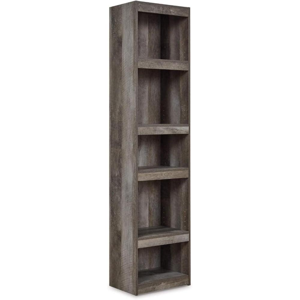 imageSignature Design by Ashley Trinell Rustic Entertainment Center Pier Bookcase with 3 Adjustable Shelves Natural BrownGrey