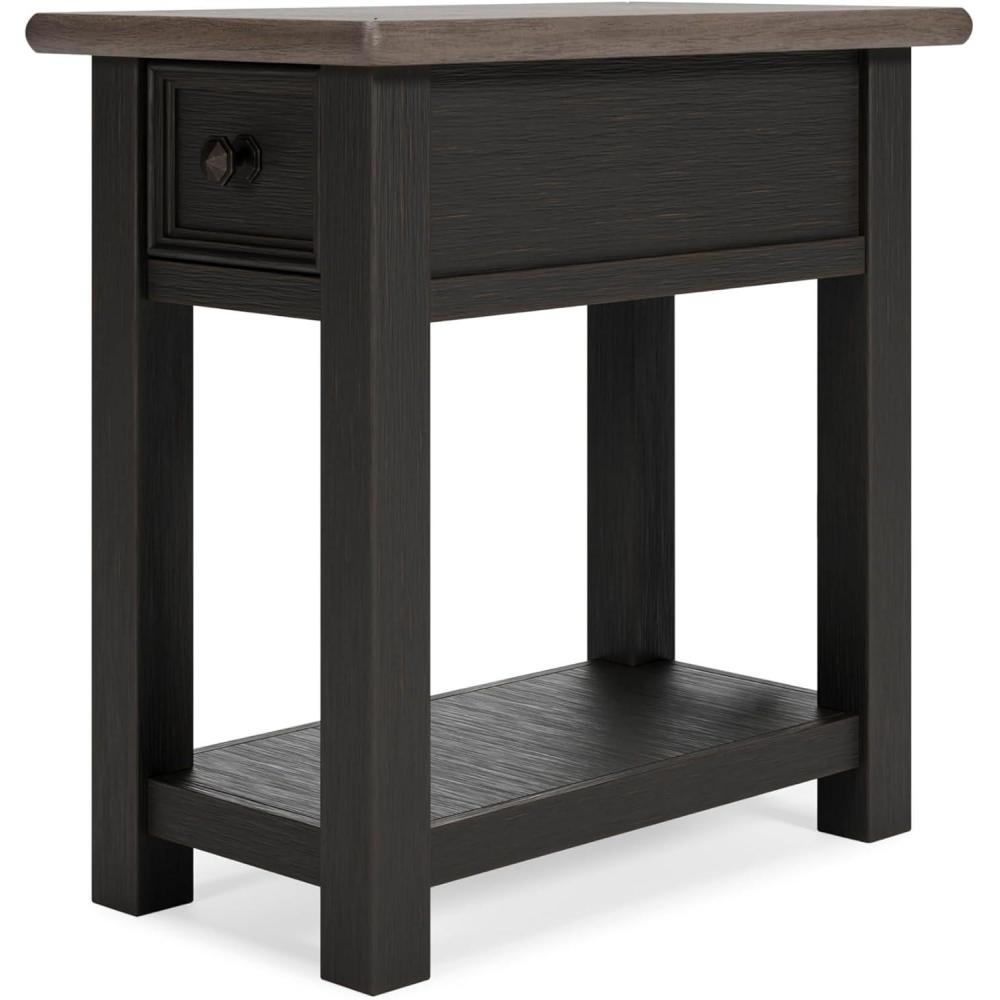 imageSignature Design by Ashley Tyler Creek Chair Side End Table Plankstyled Top Smoothgliding Drawer Wood 1413quot W x 2413quot D x 2413quot H Light Brown ampamp WhitewashBlack