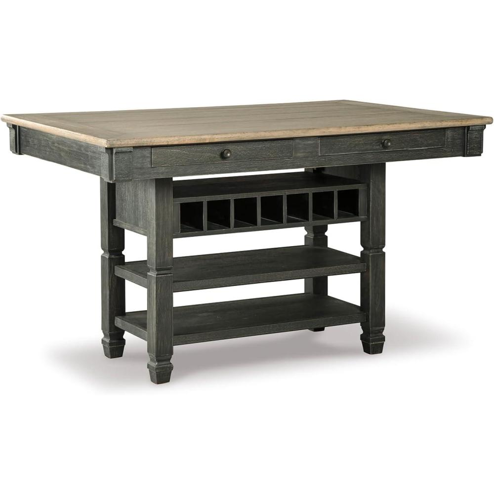 imageSignature Design by Ashley Tyler Creek Farmhouse Rectangular Counter Height Dining Table Seats 6 Wine Rack Wood 60quot W x 40quot D x 36quot H Black and GrayAlmost Black