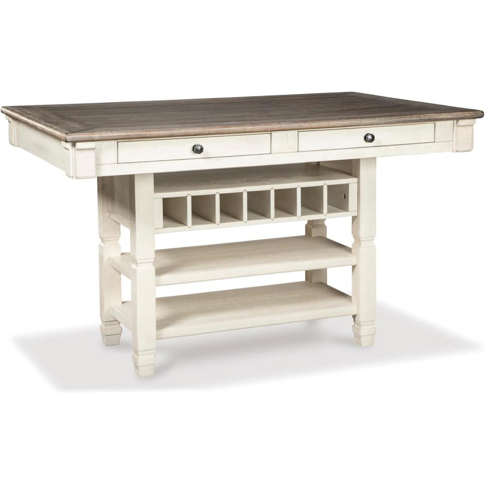 imageSignature Design by Ashley Tyler Creek Farmhouse Rectangular Counter Height Dining Table Seats 6 Wine Rack Wood 60quot W x 40quot D x 36quot H Black and GrayWhitewash