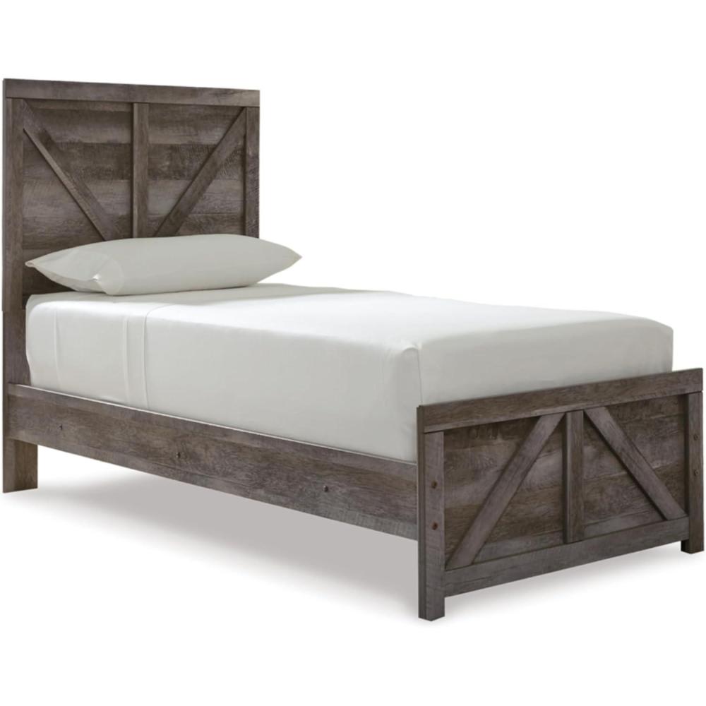 imageSignature Design by Ashley Wynnlow Rustic Queen Crossbuck Panel Bed with Metal Slats Foundation or Box Spring Needed Wood 65quot W x 915quot D x 615quot H GrayGrey