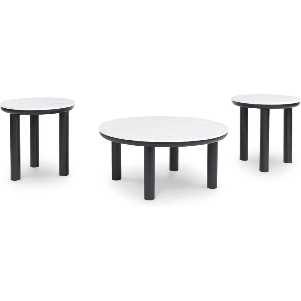 imageSignature Design by Ashley Xandrum Casual Faux Marble Occasional Table Set Set of 3 Black ampamp White
