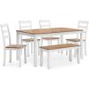 imageSignature Design by Ashley Gesthaven Casual Dining Table Bench and 4 Ladderback Chairs Seats 6 Wood 36quot W x 60quot D x 3025quot H Light Brown ampamp Dark BrownLight Brown  White