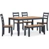 imageSignature Design by Ashley Gesthaven Casual Dining Table Bench and 4 Ladderback Chairs Seats 6 Wood 36quot W x 60quot D x 3025quot H Light Brown ampamp Dark BrownLight Brown  Blue