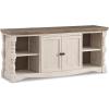 imageSignature Design by Ashley Havalance Farmhouse TV Stand Fits TVs up to 65quot 2 Door Cabinet and Shelves For Storage Vintage White ampamp Weathered GrayExtra Large with Shelving