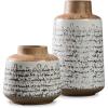imageSignature Design by Ashley Megan Ceramic ampamp Wood 2 Piece Decorative Vase Set Light Brown ampamp Black