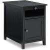 imageSignature Design by Ashley Treytown Casual Compact Chairside End Table with a Storage Cabinet Open Cubby Shelf PullOut Tray ampamp USB Charging Ports BlackBlack