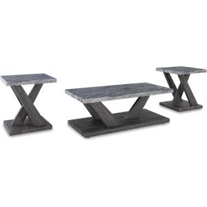 Signature Design by Ashley Bensonale Contemporary Occasional Table Set with Faux Marble Top and Casters, Set of 3, Gray & Dark Brown