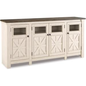 Signature Design by Ashley Bolanburg Extra Large TV Stand, Fits TVs up to 72″, 3 Cabinets, Adjustable Storage Shelves, 74.13″, Whitewash & 2-Tone Finish(X-Large)