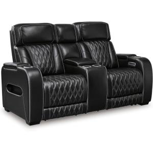 Signature Design by Ashley Boyington Contemporary Leather Match Power Reclining Sofa with USB Charging Ports, LED Lights and Adjustable Headrest, Light Gray(Black)