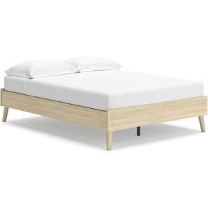 Signature Design by Ashley Cabinella Vintage Queen Platform Bed with Metal Slats and Center Support Legs, Wood, Foundation or Box Spring Not Needed, Light Brown(Light Brown)
