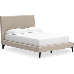 Signature Design by Ashley Cielden Contemporary Queen Upholstered Platform Bed with Wood Roll Slats, No Box Spring Needed, Gray(Soft Gray)