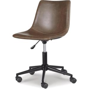 Signature Design by Ashley Faux Leather Adjustable Swivel Bucket Seat Home Office Desk Chair, Brown(Brown)
