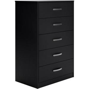 Signature Design by Ashley Finch Modern 5 Drawer Chest of Drawers with Ball-bearing Construction and Safety Stop, Black(Black)