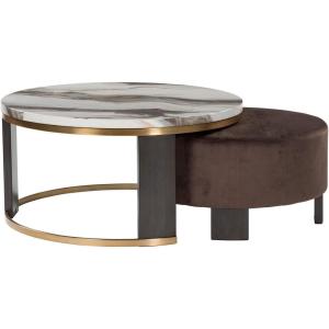 Signature Design by Ashley Fridley Contemporary Lift Top Flip Top Nesting Cocktail Tables with Hidden Compartment, Set of 2, Light Brown & Light Gray(Brown/Brass Finish)