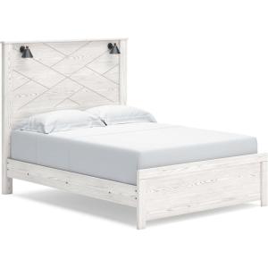 Signature Design by Ashley Gerridan Casual King Panel Bed with Sconce Lights and Metal Slats, Foundation or Box Spring Needed, White(White/Black)