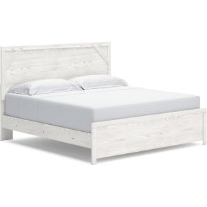 Signature Design by Ashley Gerridan Casual King Panel Bed with Sconce Lights and Metal Slats, Foundation or Box Spring Needed, White(White/Gray)