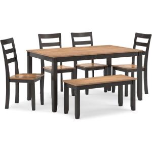 Signature Design by Ashley Gesthaven Casual Dining Table, Bench and 4 Ladderback Chairs, Seats 6, Wood, 36″ W x 60″ D x 30.25″ H, Light Brown & Dark Brown(Light Brown & Dark Brown)