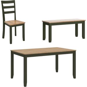 Signature Design by Ashley Gesthaven Casual Dining Table, Bench and 4 Ladderback Chairs, Seats 6, Wood, 36″ W x 60″ D x 30.25″ H, Light Brown & Dark Brown(Light Brown & Green)