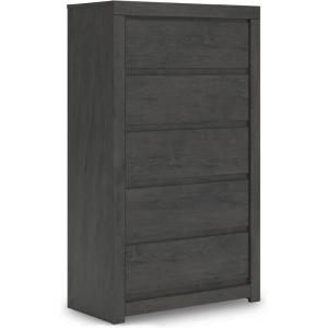 Signature Design by Ashley Juararo Rustic 5 Drawer Chest of Drawers, Aged Dark Brown(Charcoal)