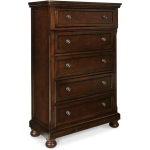 Signature Design by Ashley Juararo Rustic 5 Drawer Chest of Drawers, Aged Dark Brown(Dark Brown)
