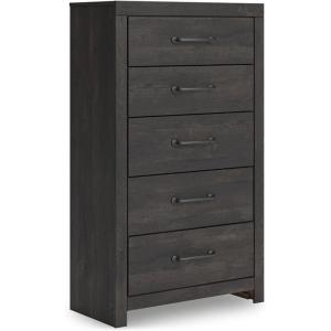 Signature Design by Ashley Juararo Rustic 5 Drawer Chest of Drawers, Aged Dark Brown(Dark Gray)