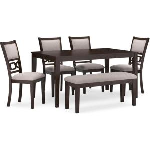 Signature Design by Ashley Langwest Dining Room Table Set, 4 Upholstered Chairs and Bench, Seats 6, Cushioned Seats, Wood, Cherry Brown(Brown)