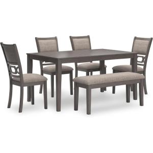 Signature Design by Ashley Langwest Dining Room Table Set, 4 Upholstered Chairs and Bench, Seats 6, Cushioned Seats, Wood, Cherry Brown(Grey)