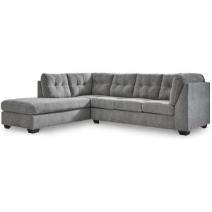 Signature Design by Ashley Marleton Contemporary Right-Arm Facing Tufted 2-Piece Sleeper Sectional with Chaise, Loose Seat Cushions and Bi-Fold Memory Foam Mattress, Full, Blue(Grey)