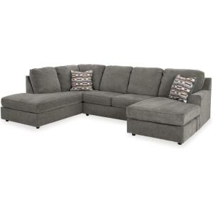 Signature Design by Ashley O’Phannon Casual Right-Arm Facing Herringbone Chenille 2-Piece Sectional with Chaise, Loose Seat Cushions and 2 Throw Pillows, Gray(Grey)