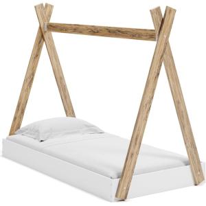 Signature Design by Ashley Piperton Contemporary Youth/Toddler Floor Tent Bed Frame, Full, Wood, Foundation or Box Spring Not Needed, Bed” A Box, Natural Wood Color & White(White/Natural)