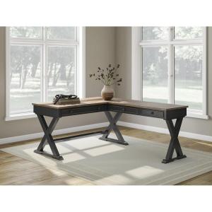 Signature Design by Ashley Realyn Farmhouse 60″ Home Office Desk with USB Charging, Chipped White(Brown/Black)