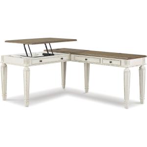 Signature Design by Ashley Realyn Farmhouse 60″ Home Office Desk with USB Charging, Chipped White(White/Brown)