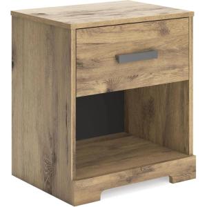 Signature Design by Ashley Shawburn Farmhouse 1 Drawer Bedroom Nightstand with Opening Storage Cubby, Wood, Large Scale Pewter-Tone Pulls, Gray(Brown)