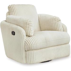 Signature Design by Ashley Tie-Breaker Cozy Contemporary Manual Press-Back Swivel Glider Rocker Recliner with 2 Bolster Pillows and Hidden Storage, White(White)