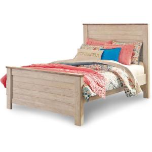 Signature Design by Ashley Willowton Cottage Farmhouse Panel Headboard ONLY, Queen, Whitewash(Full)