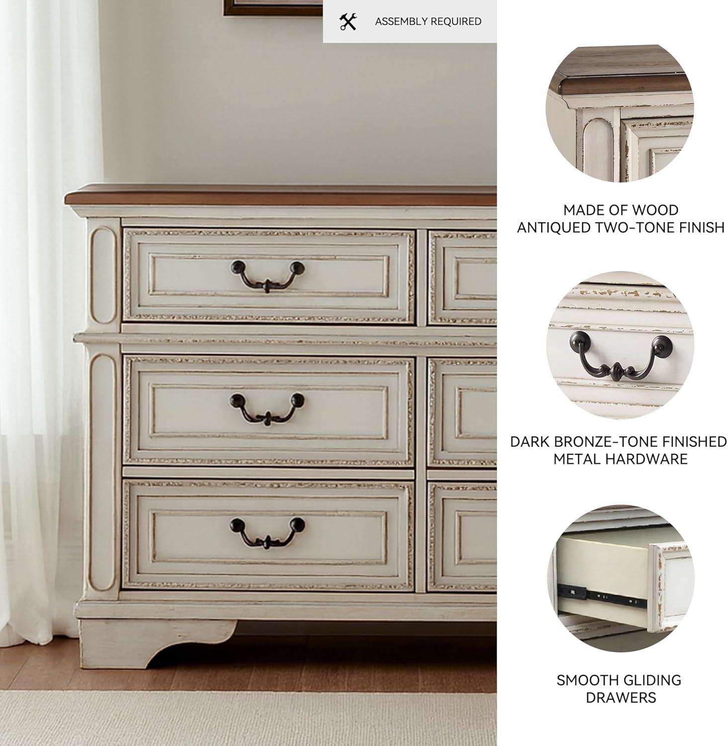 imageSignature Design By Ashley Realyn French Country Youth 6 Drawer Dresser Chipped White ampamp BrownCream