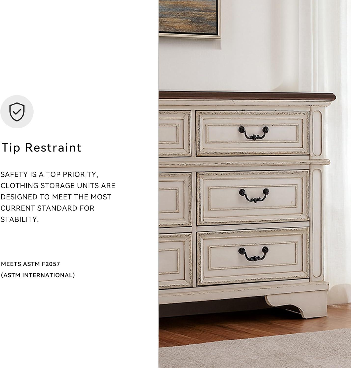 imageSignature Design By Ashley Realyn French Country Youth 6 Drawer Dresser Chipped White ampamp BrownCream