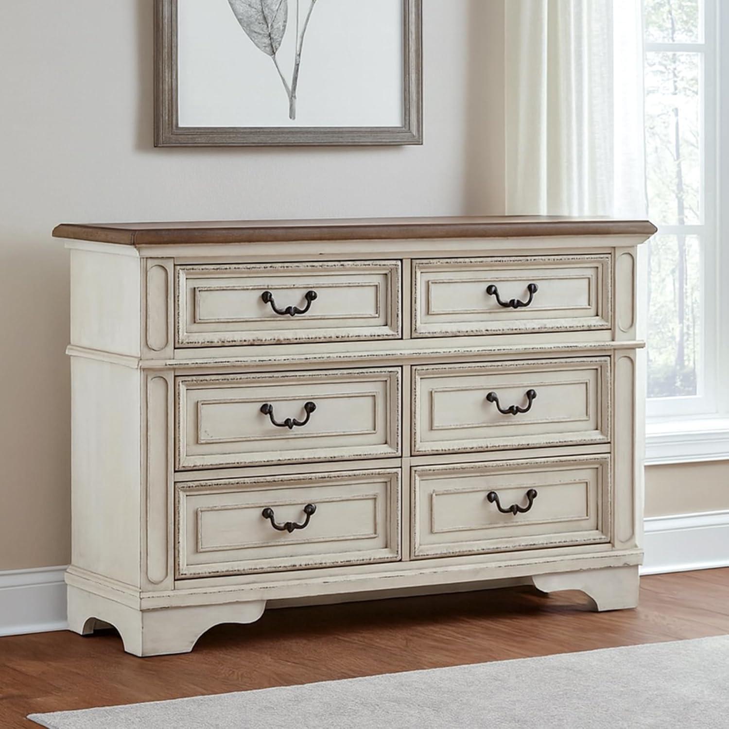 imageSignature Design By Ashley Realyn French Country Youth 6 Drawer Dresser Chipped White ampamp BrownCream