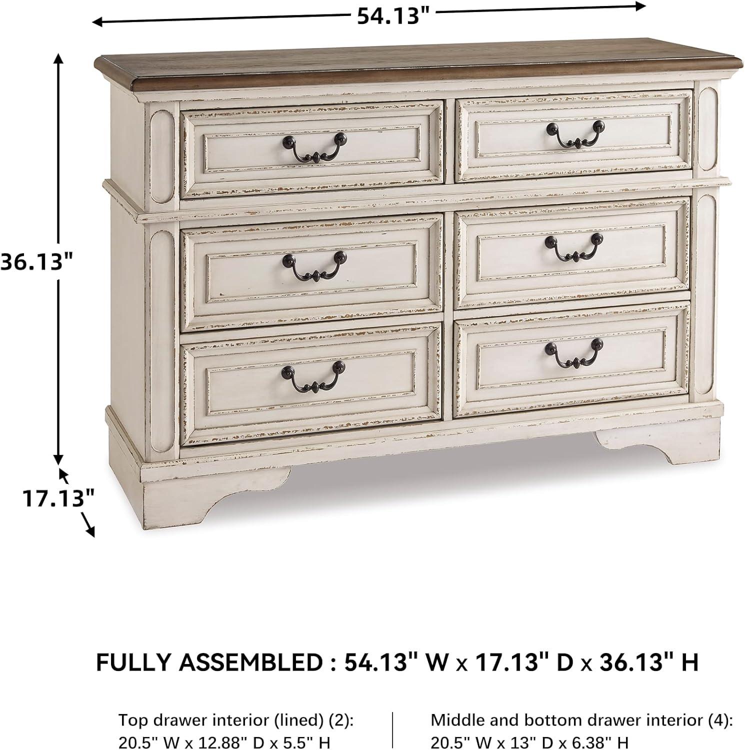 imageSignature Design By Ashley Realyn French Country Youth 6 Drawer Dresser Chipped White ampamp BrownCream