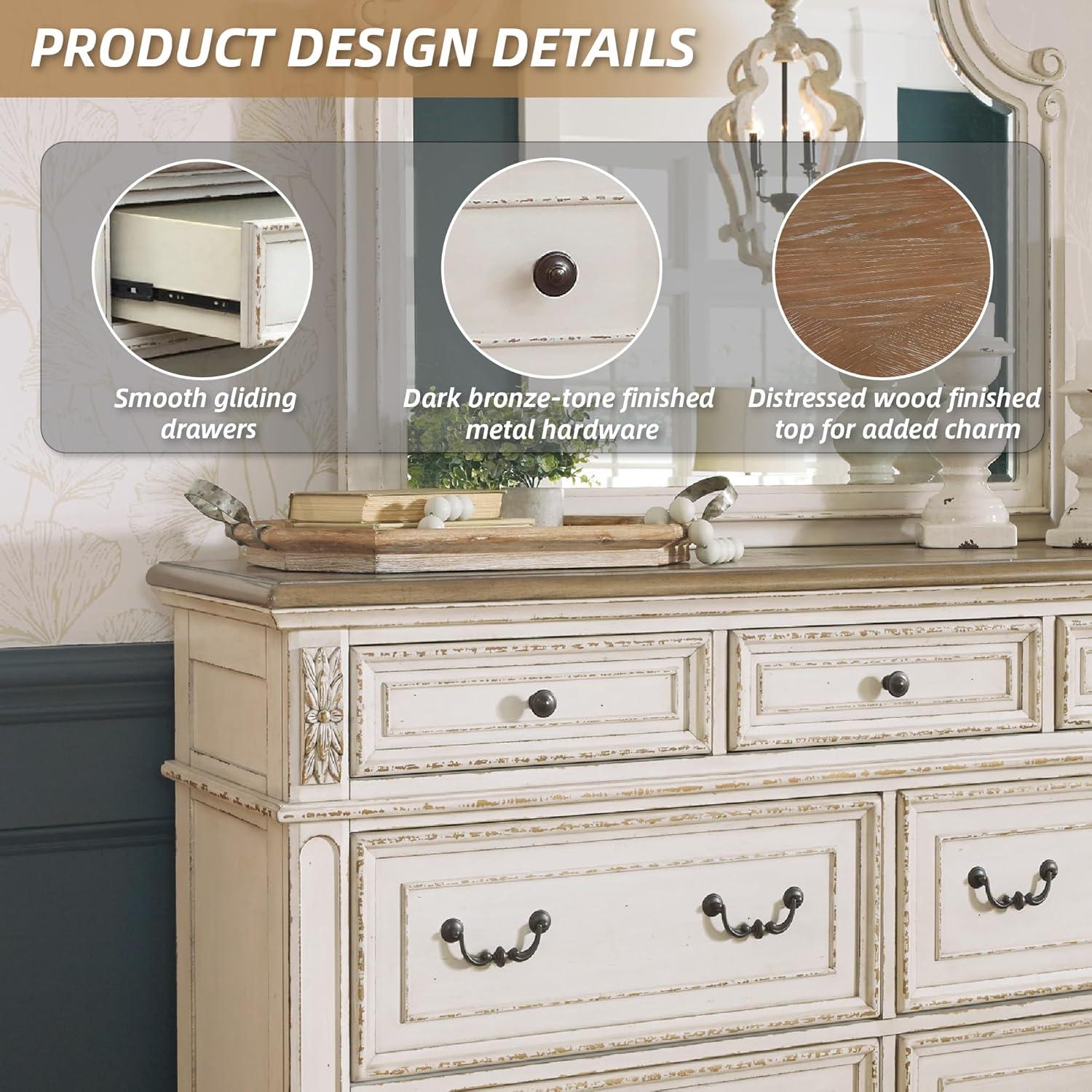 imageSignature Design By Ashley Realyn French Country Youth 6 Drawer Dresser Chipped White ampamp BrownCream