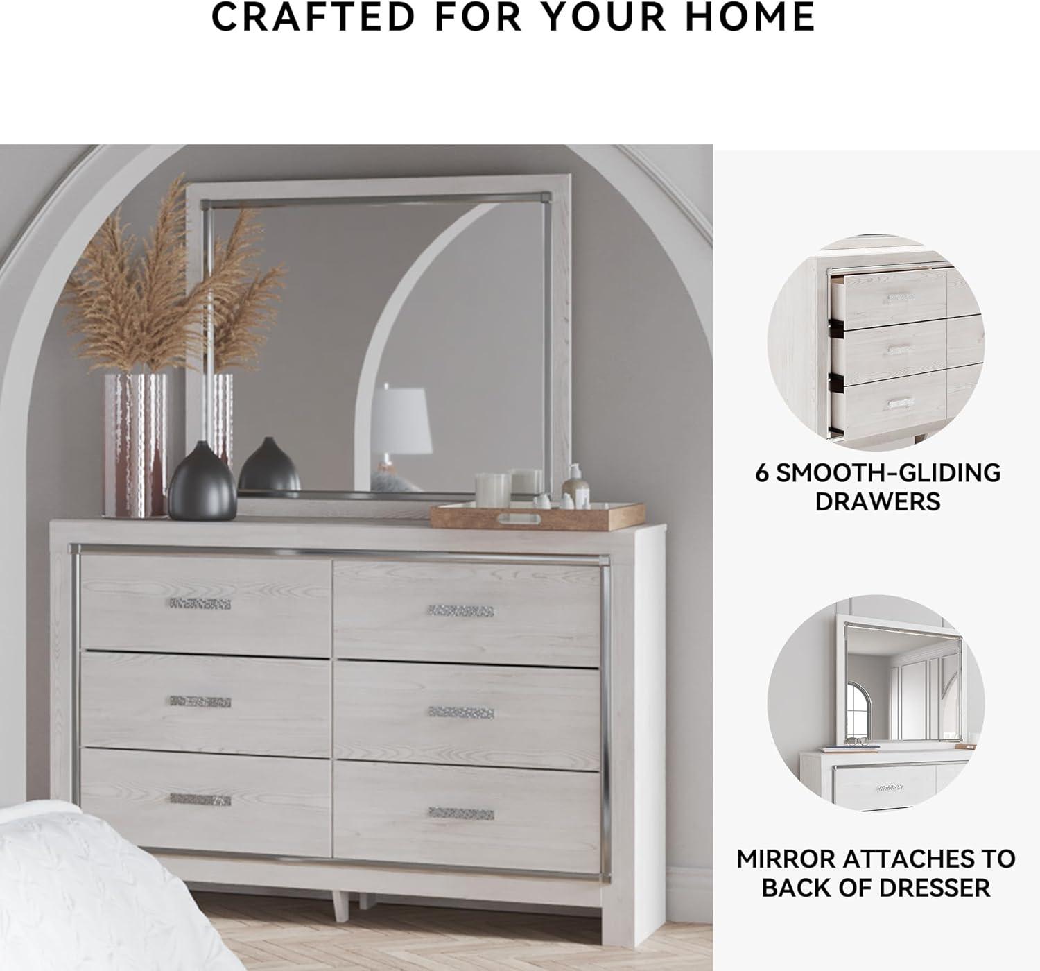 imageSignature Design by Ashley Altyra Modern SmoothGliding 6Drawer Dresser and Mirror with Safety Stop WhiteDresser and Mirror