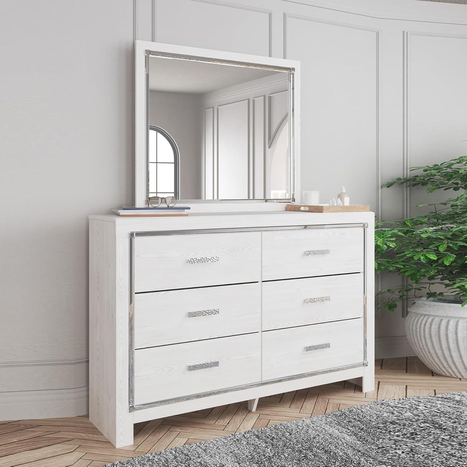 imageSignature Design by Ashley Altyra Modern SmoothGliding 6Drawer Dresser and Mirror with Safety Stop WhiteDresser and Mirror