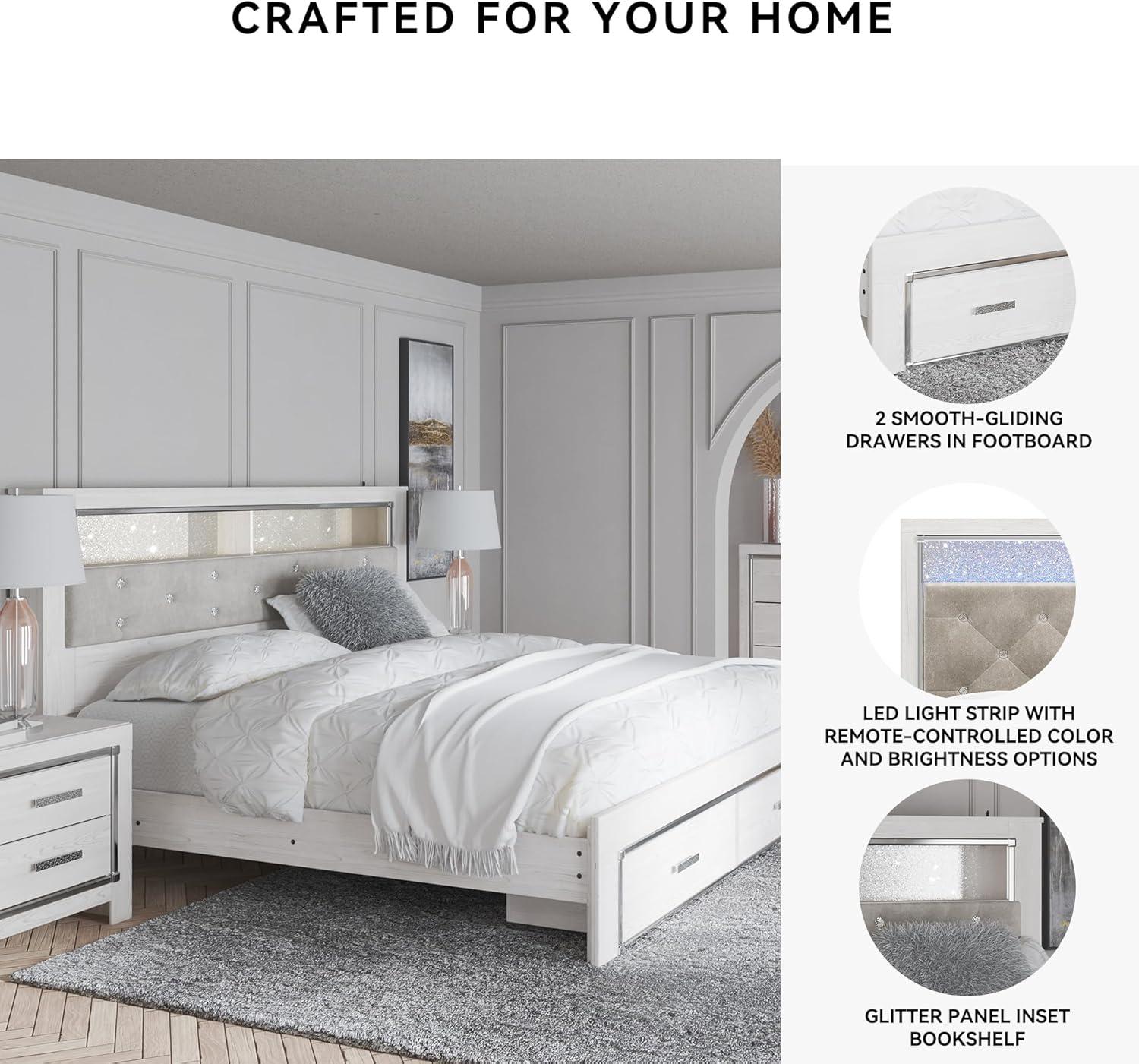 imageSignature Design by Ashley Altyra Modern SmoothGliding 6Drawer Dresser and Mirror with Safety Stop WhiteKing Bookcase Bed with Storage