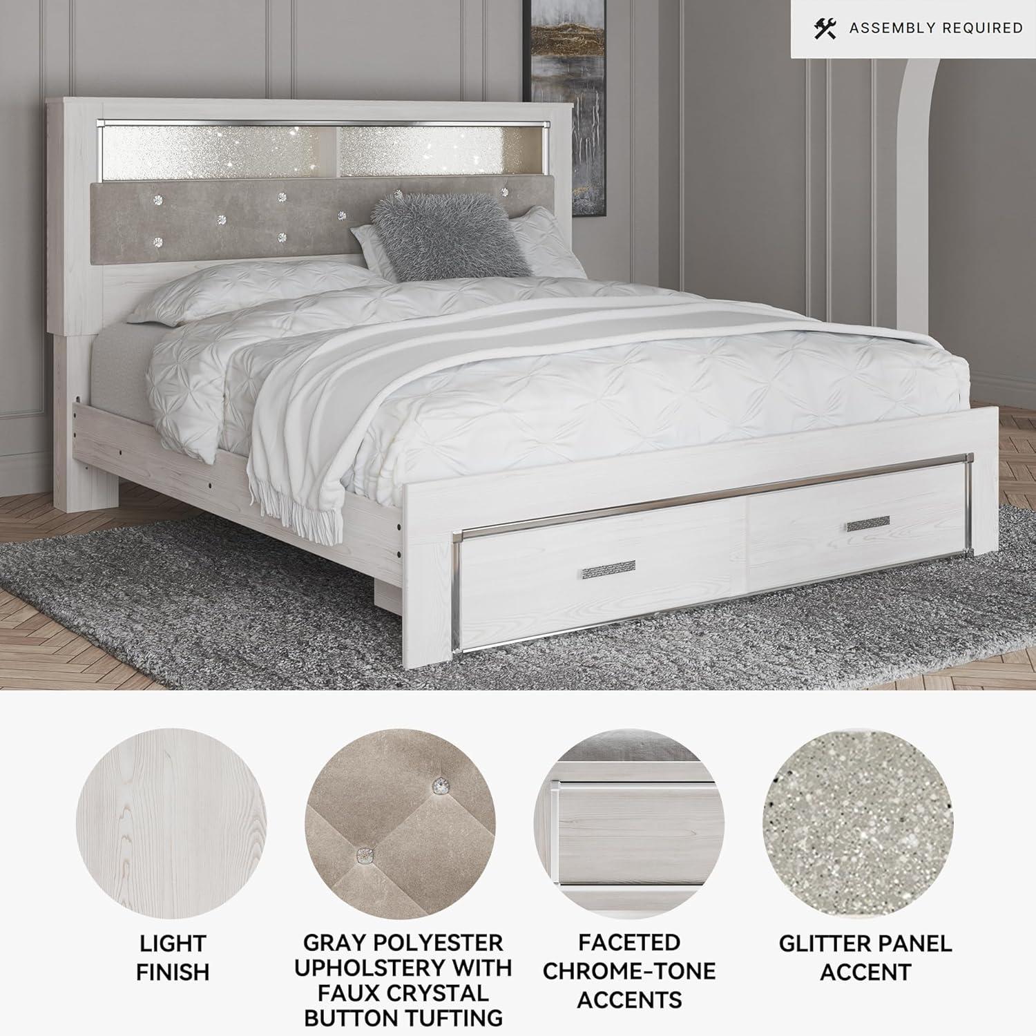 imageSignature Design by Ashley Altyra Modern SmoothGliding 6Drawer Dresser and Mirror with Safety Stop WhiteKing Bookcase Bed with Storage