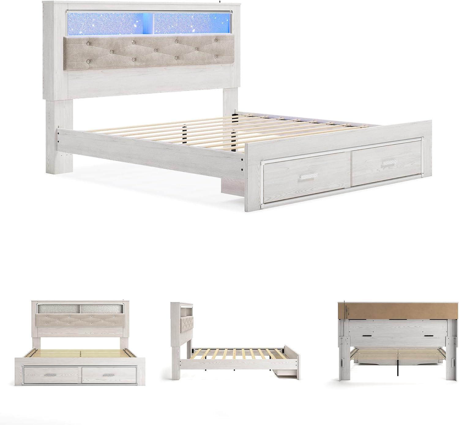 imageSignature Design by Ashley Altyra Modern SmoothGliding 6Drawer Dresser and Mirror with Safety Stop WhiteKing Bookcase Bed with Storage